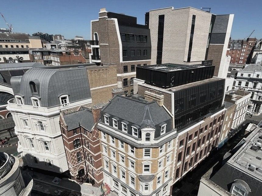 Rooftop view of a hotel development under construction in Covent Garden, London